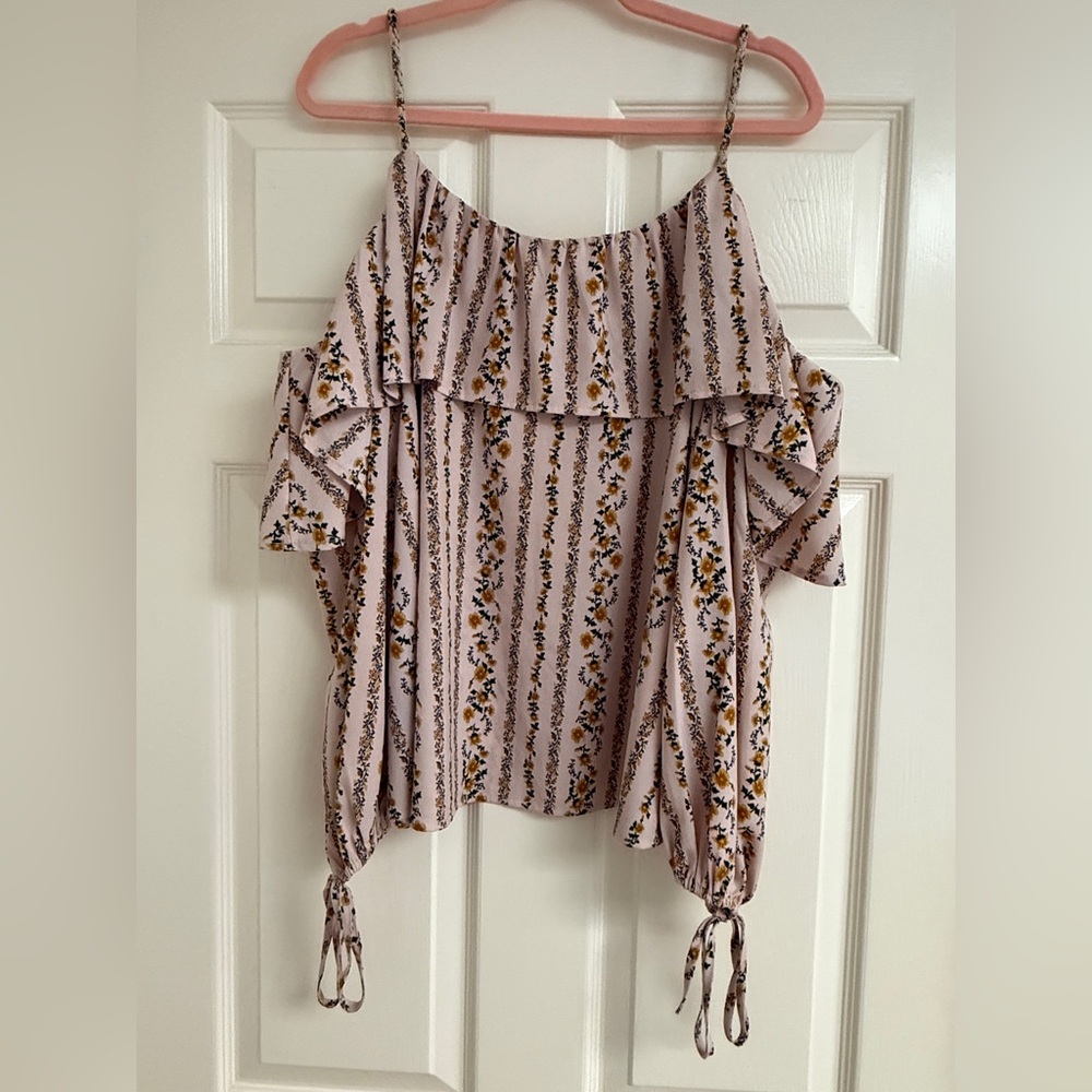 Moon River Floral Striped Off-Shoulder Blouse